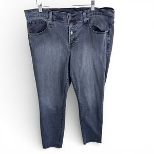 Gap True Skinny High Rise Raw Hem Cropped‎ Jeans Faded Black Button Fly 34 18R